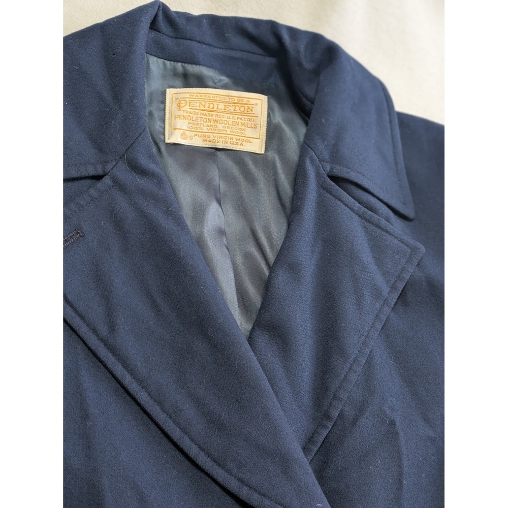 Pendleton Women's Coat Vintage 100% Virgin Wool Navy Blue Trench Size 10 Preppy - Picture 10 of 16
